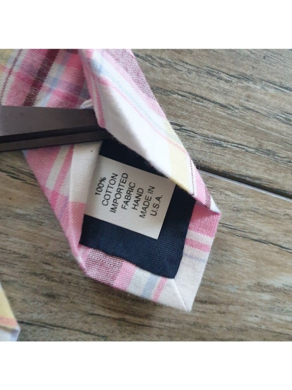 Neiman Marcus Plaid Cotton Tie Multicolor Pink Yellow White Designer Slim 57 x 3 - Picture 5 of 5